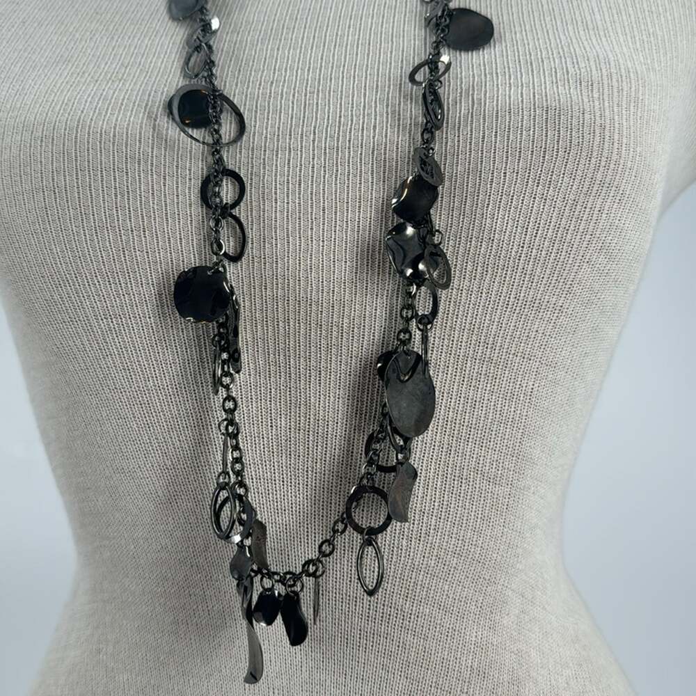 Y2K Disk and ring layered chain necklace